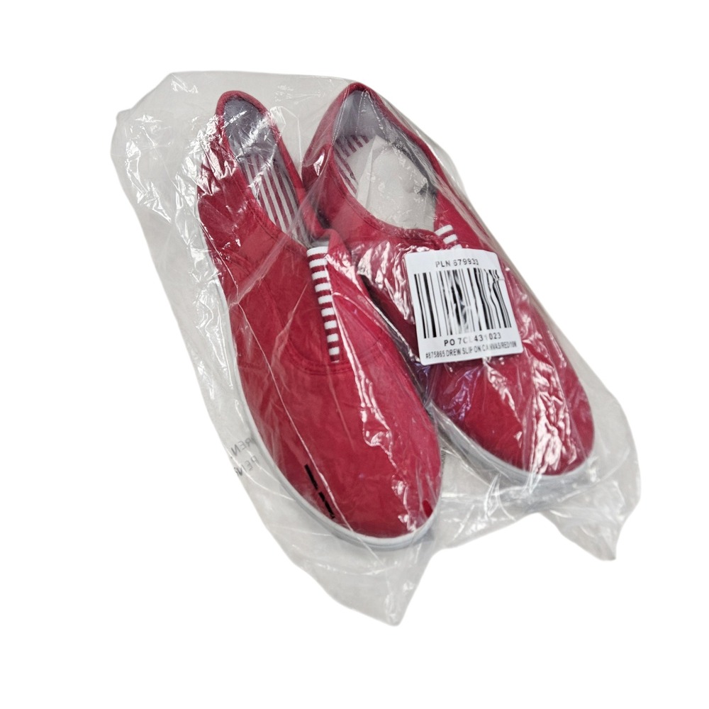 Retro Slip On Canvas Sneakers Womens 10M Red Striped Gusset Casual Flat Shoes‎